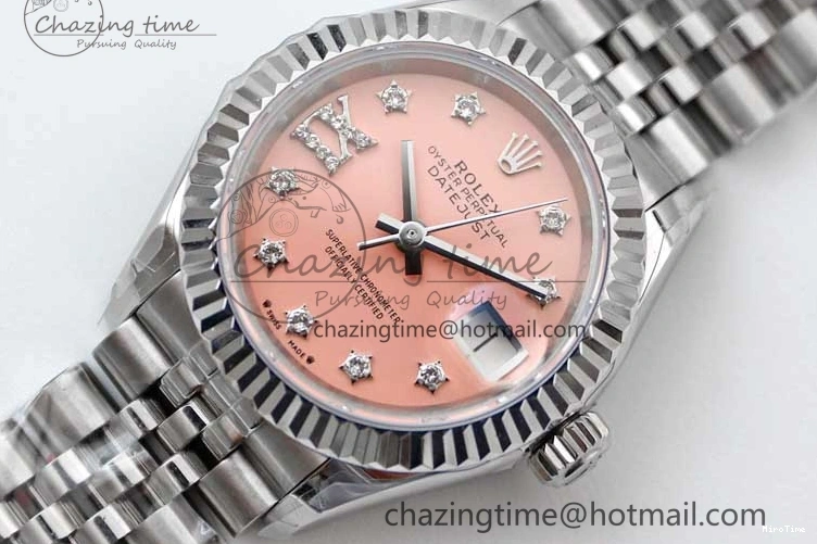 MiroTime 0404 HighPerformance Lady DateJust 28 SS TWF 1:1 Best Edition 904L Steel Pink Dial Diam Markers on President Bracelet NH 2179